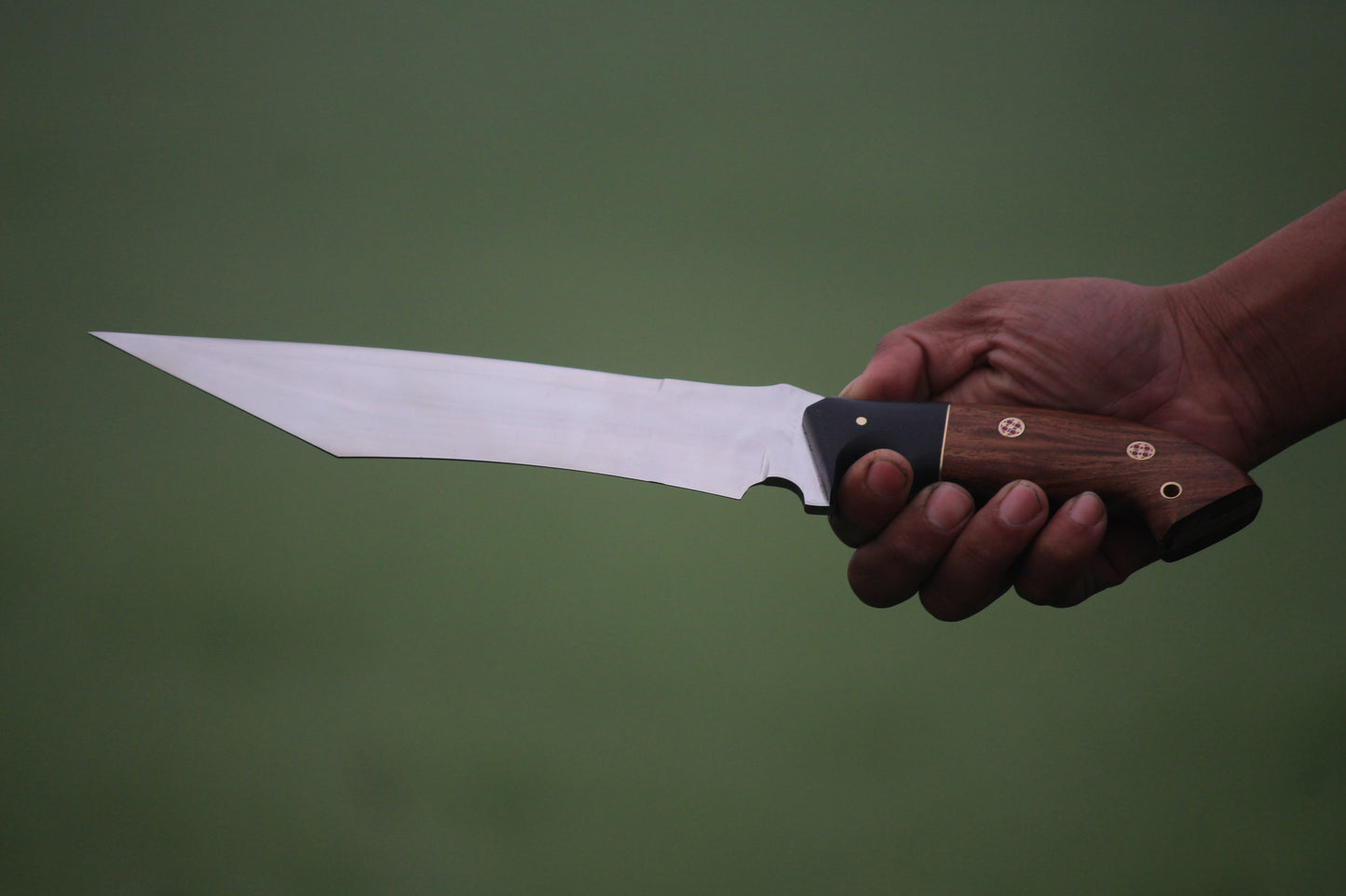 SCK-19 CUSTOM HANDMADE 3V STEEL HUNTING TANTO KNIFE WITH ROSE WOOD HANDLE WITH PURE LEATHER SHEATH