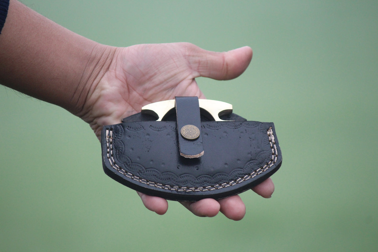 SCK-18 CUSTOM HANDMADE BRADS KNUCKLE MIRROR POLISHED CLEAN LOOKING WITH PURE LEATHER SHEATH
