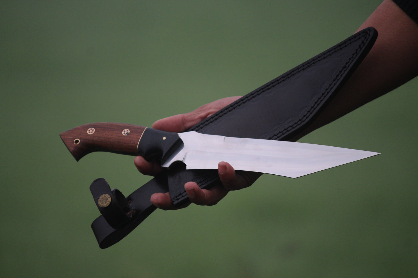 SCK-19 CUSTOM HANDMADE 3V STEEL HUNTING TANTO KNIFE WITH ROSE WOOD HANDLE WITH PURE LEATHER SHEATH