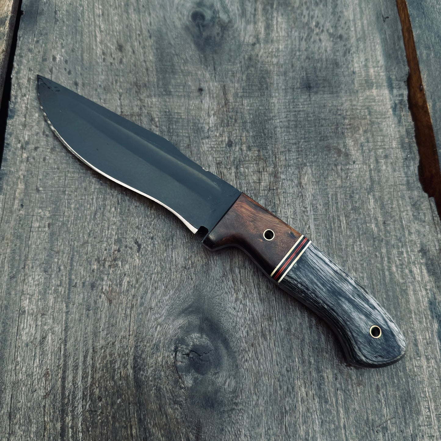 SCK-02 CUSTOM HAND MADE 440C STEEL HUNTING EDC KNIFE PAKKA WOOD & ROSE WOOD HANDLE WITH PURE LEATHER SHEATH