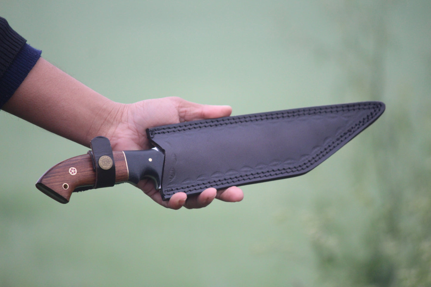 SCK-19 CUSTOM HANDMADE 3V STEEL HUNTING TANTO KNIFE WITH ROSE WOOD HANDLE WITH PURE LEATHER SHEATH