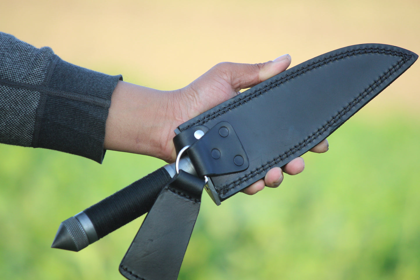 SCK-16 CUSTOM HANDMADE 3V STEEL HUNTING RAMBO MOVIE KNIFE WITH STEEL AND CORD WARP HANDLE WITH PURE LEATHER SHEATH