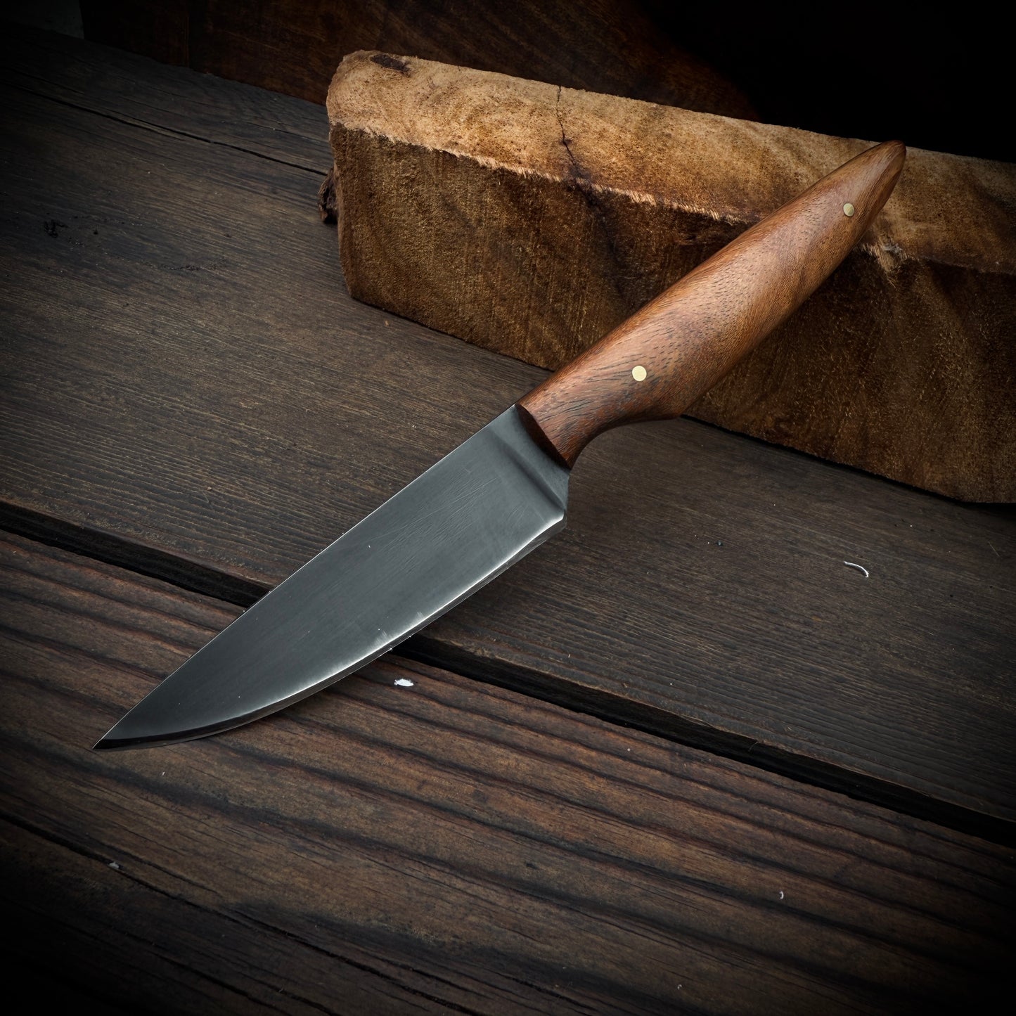 SCK-25 CUSTOM HANDMADE 3V STEEL HUNTING KNIFE WITH ROSE WOOD HANDLE WITH PURE LEATHER SHEATH