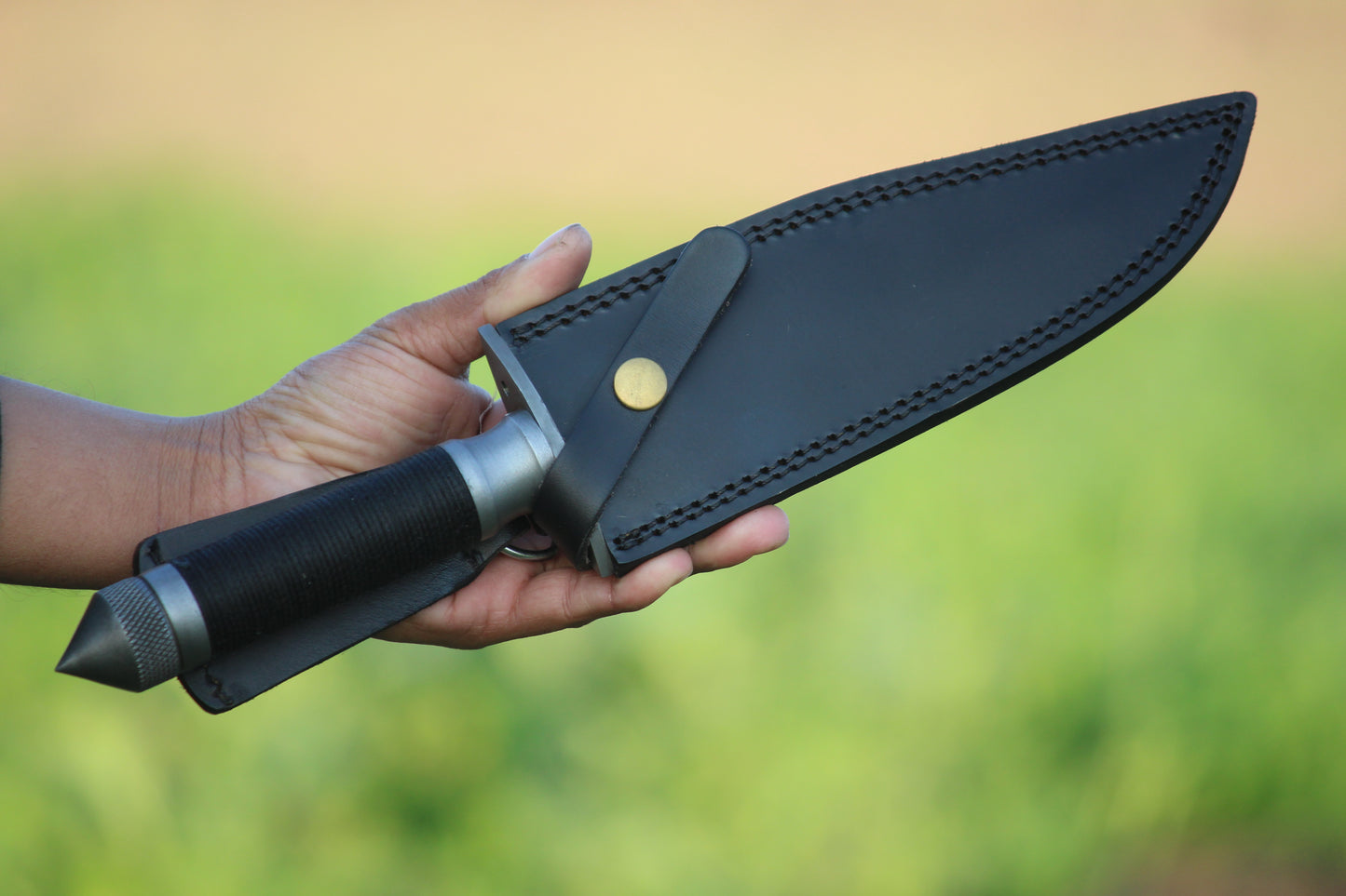 SCK-16 CUSTOM HANDMADE 3V STEEL HUNTING RAMBO MOVIE KNIFE WITH STEEL AND CORD WARP HANDLE WITH PURE LEATHER SHEATH