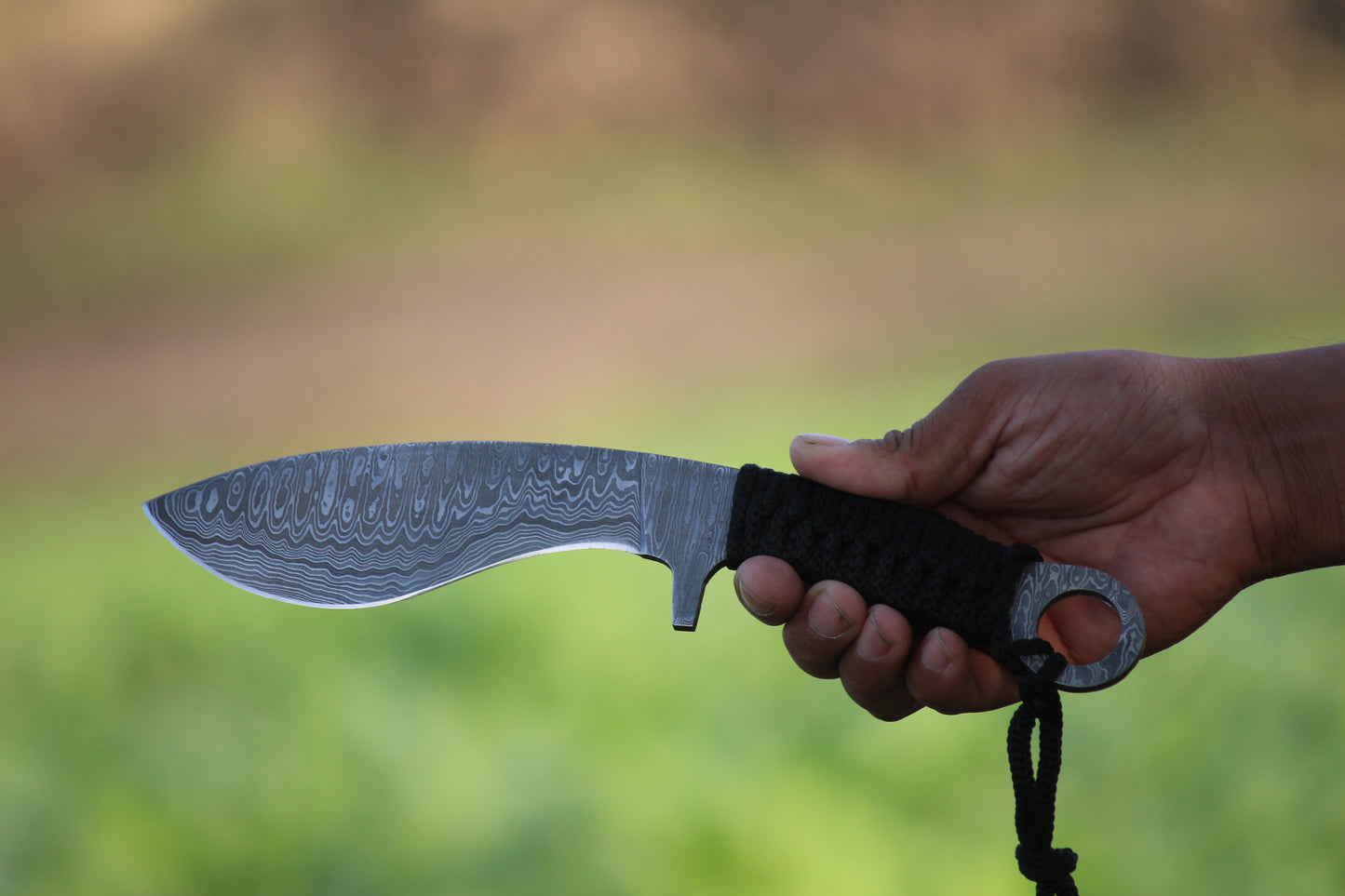 SCK-09 CUSTOM HANDMADE DAMASCUS STEEL HUNTING KUKRI KNIFE WITH CORD WARP HANDLE WITH PURE LEATHER SHEATH