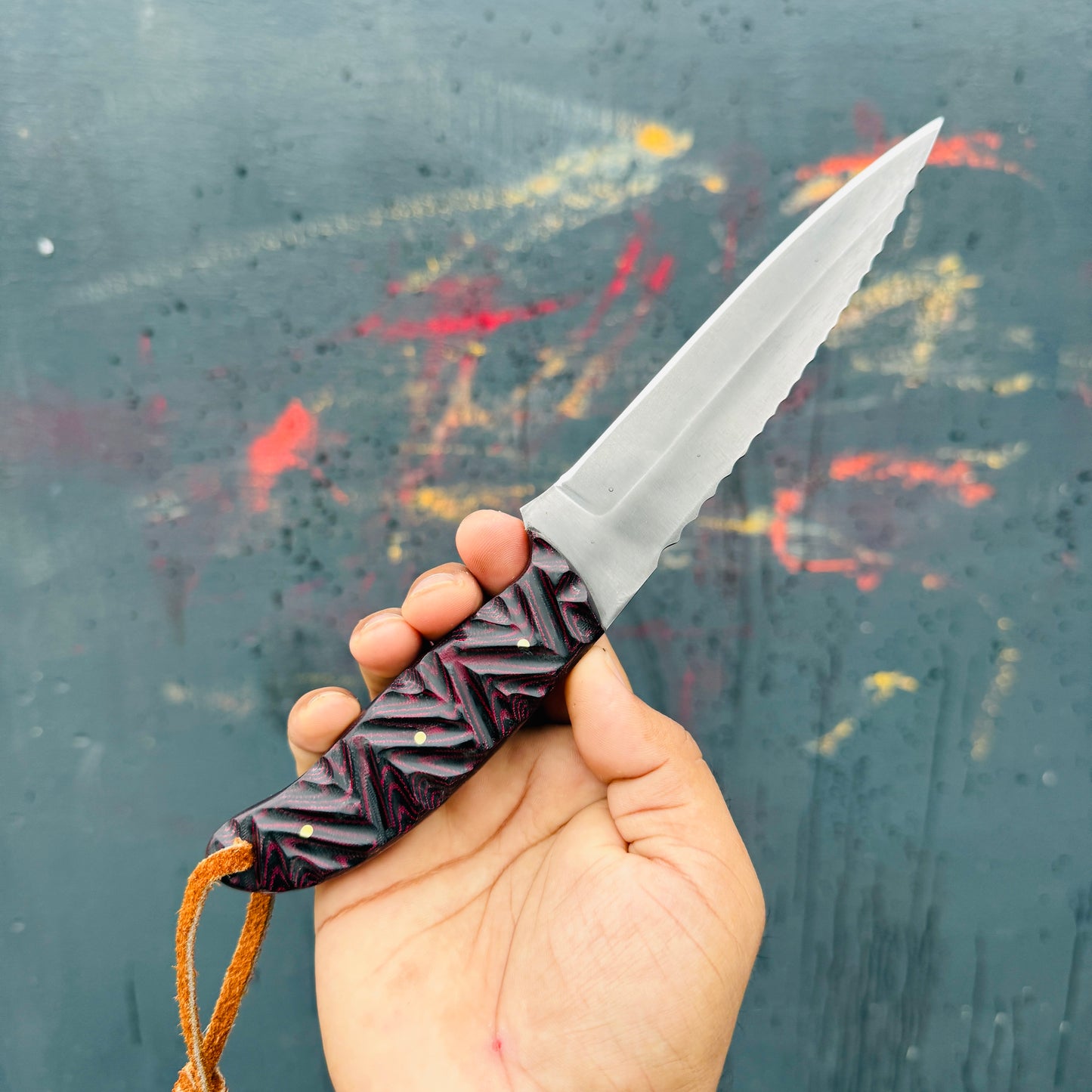 SCK-27 CUSTOM HANDMADE 3V STEEL HUNTING KNIFE WITH G10 SHEATH HANDLE WITH PURE LEATHER SHEATH