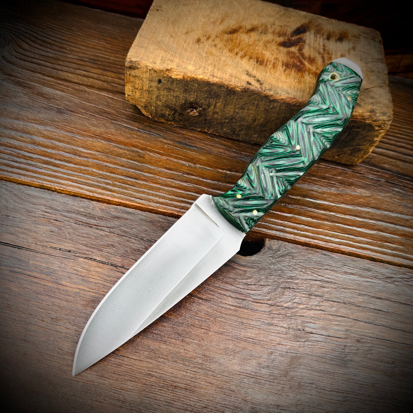 SCK-24 CUSTOM HANDMADE 3V STEEL HUNTING KNIFE WITH G10 SHEATH HANDLE WITH PURE LEATHER SHEATH