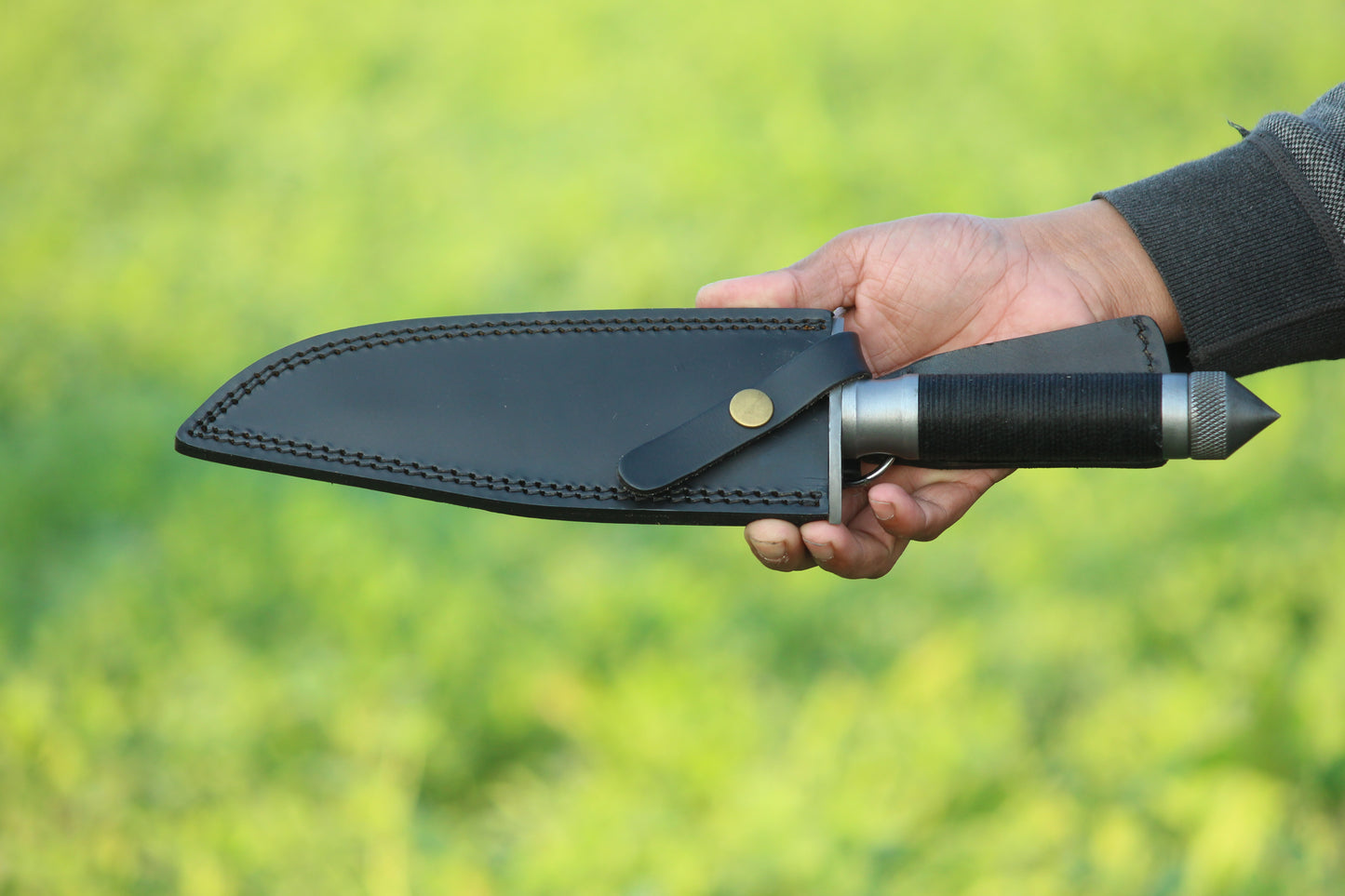 SCK-16 CUSTOM HANDMADE 3V STEEL HUNTING RAMBO MOVIE KNIFE WITH STEEL AND CORD WARP HANDLE WITH PURE LEATHER SHEATH