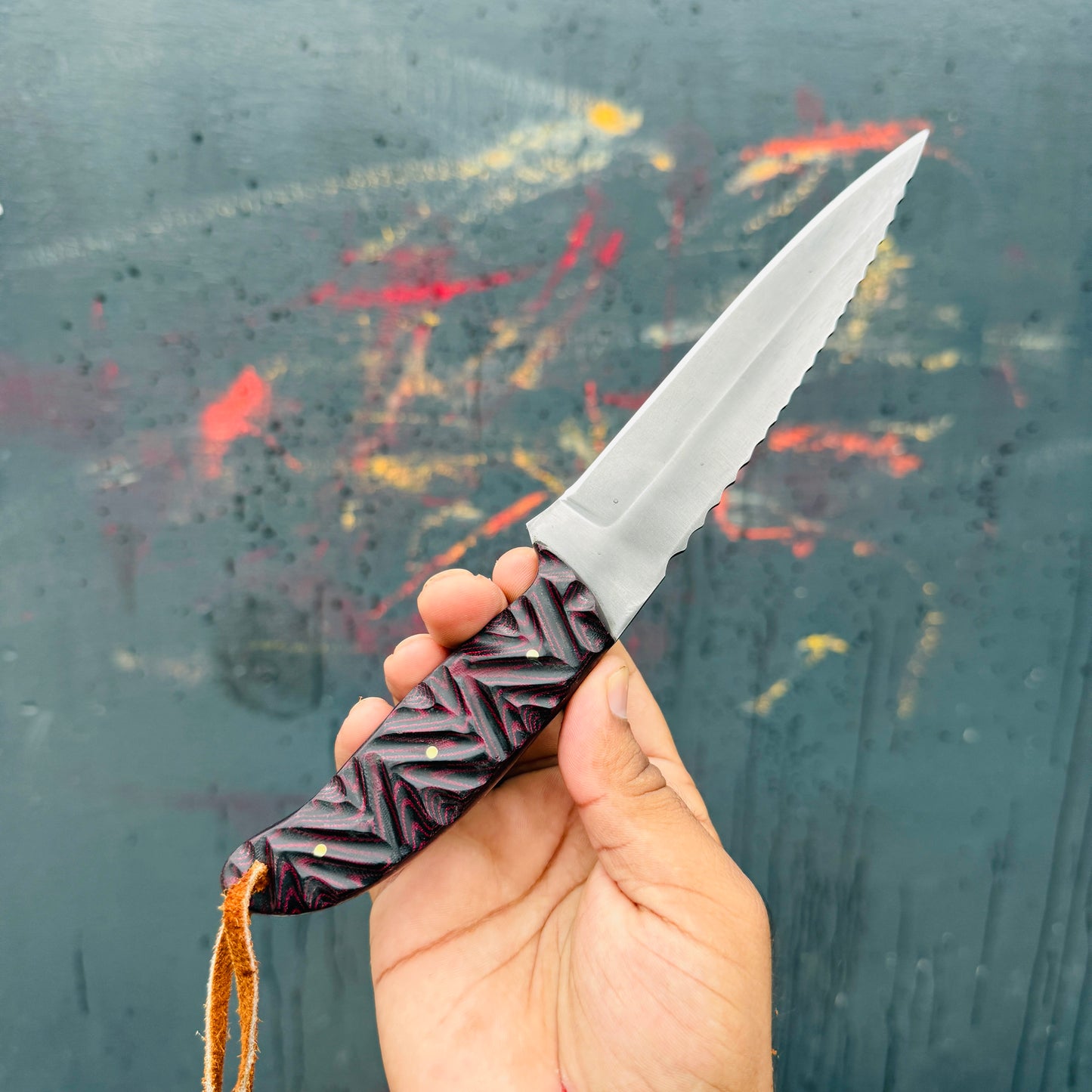 SCK-27 CUSTOM HANDMADE 3V STEEL HUNTING KNIFE WITH G10 SHEATH HANDLE WITH PURE LEATHER SHEATH