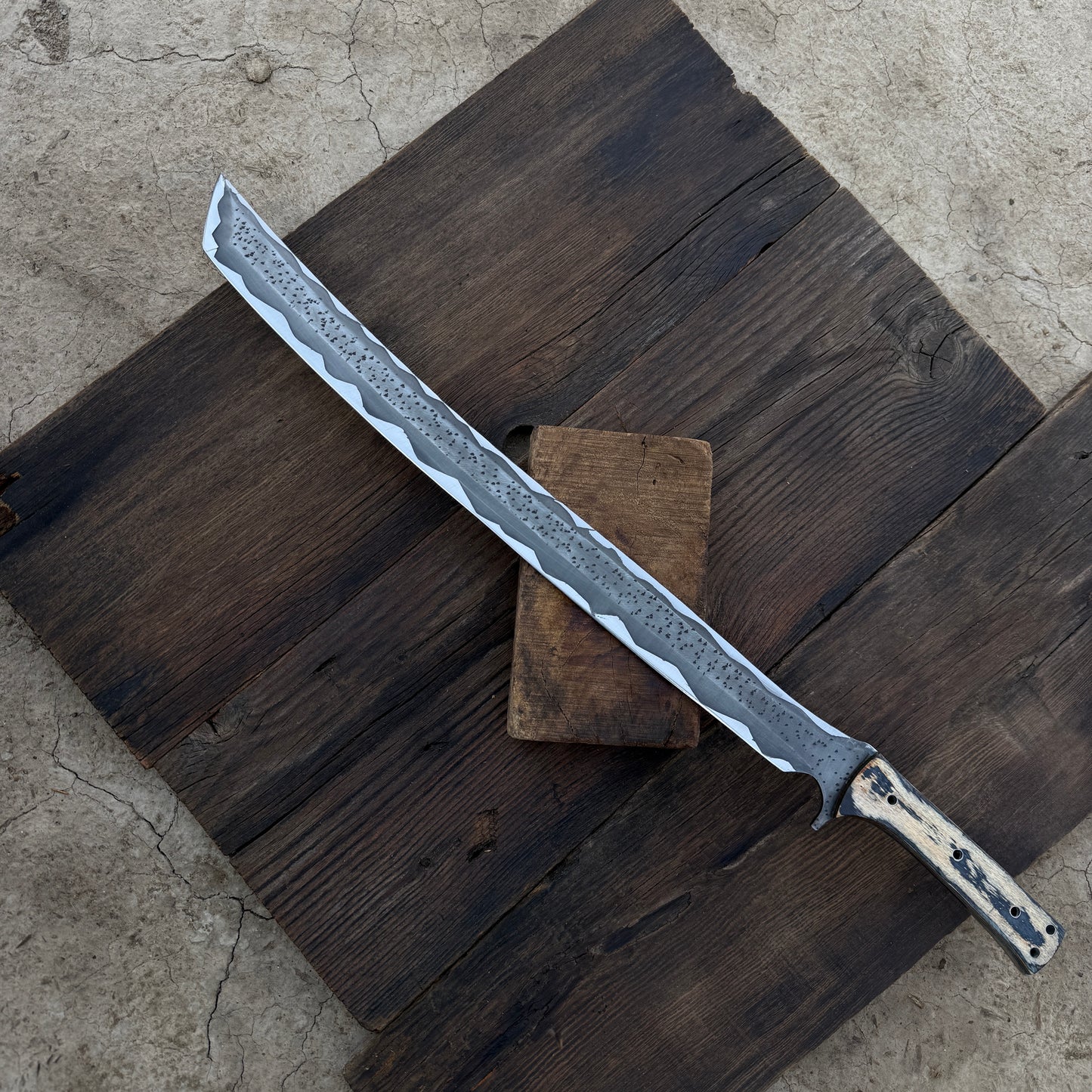 SCK-22 CUSTOM HANDMADE 3V STEEL TANTO SWORD WITH PAKKA WOOD HANDLE WITH PURE LEATHER SHEATH