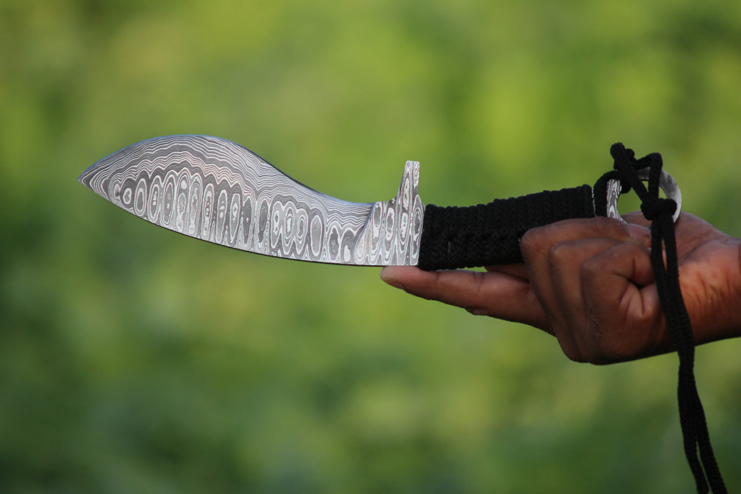SCK-09 CUSTOM HANDMADE DAMASCUS STEEL HUNTING KUKRI KNIFE WITH CORD WARP HANDLE WITH PURE LEATHER SHEATH