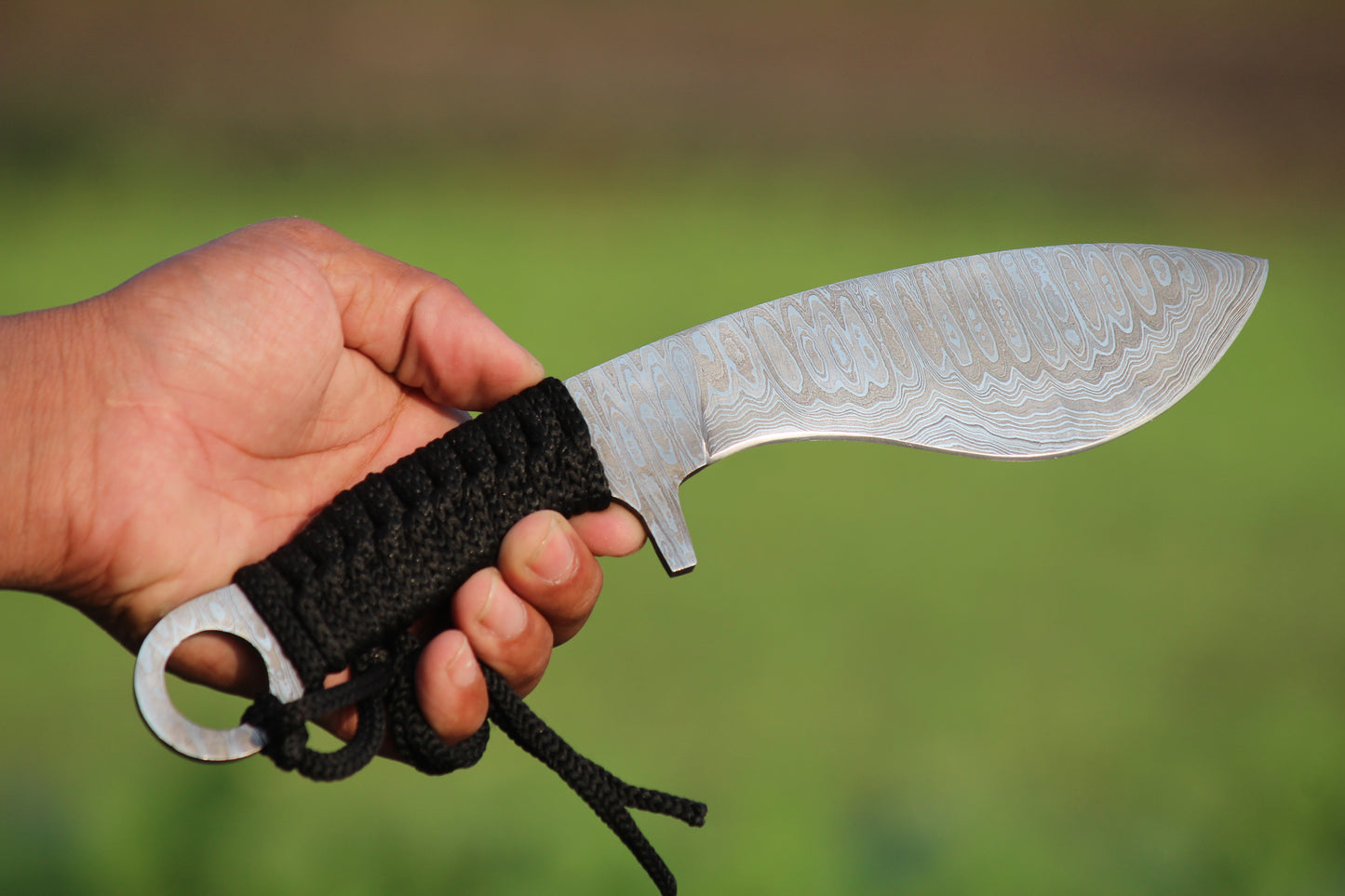 SCK-09 CUSTOM HANDMADE DAMASCUS STEEL HUNTING KUKRI KNIFE WITH CORD WARP HANDLE WITH PURE LEATHER SHEATH