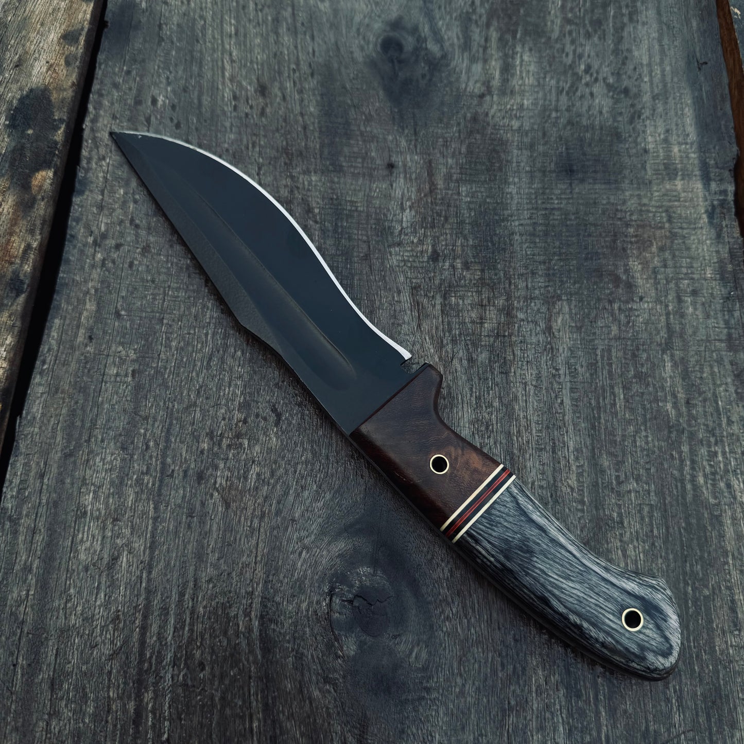 SCK-02 CUSTOM HAND MADE 440C STEEL HUNTING EDC KNIFE PAKKA WOOD & ROSE WOOD HANDLE WITH PURE LEATHER SHEATH