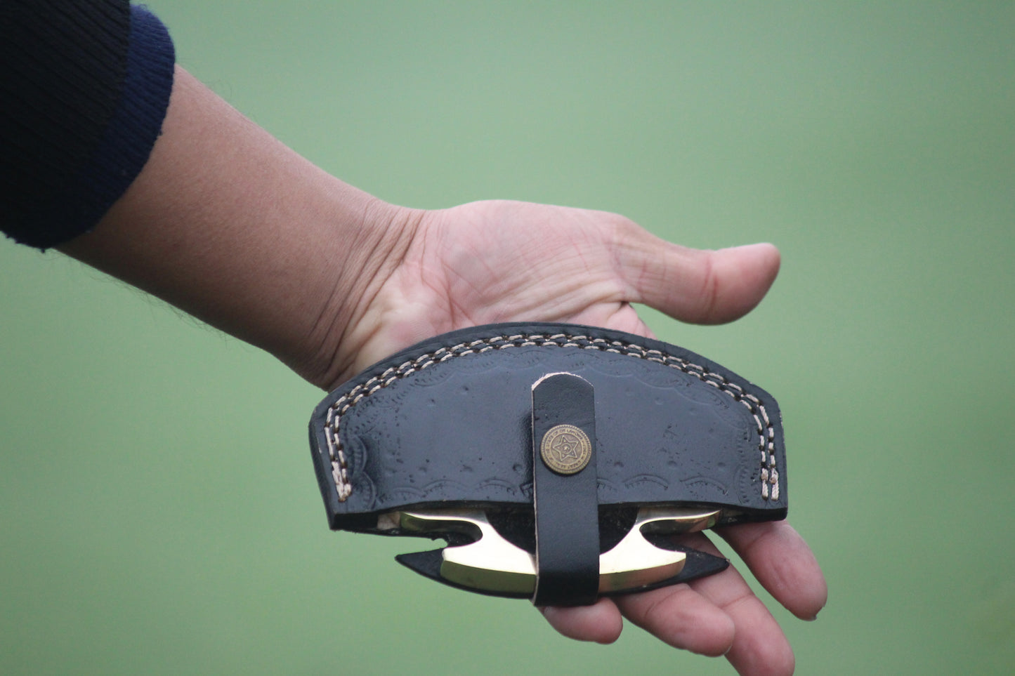 SCK-18 CUSTOM HANDMADE BRADS KNUCKLE MIRROR POLISHED CLEAN LOOKING WITH PURE LEATHER SHEATH