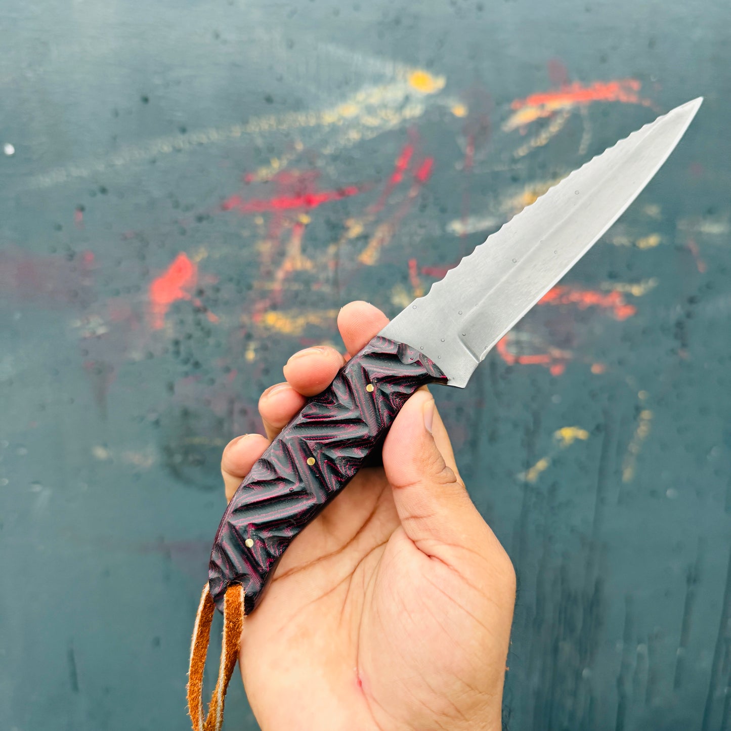 SCK-27 CUSTOM HANDMADE 3V STEEL HUNTING KNIFE WITH G10 SHEATH HANDLE WITH PURE LEATHER SHEATH