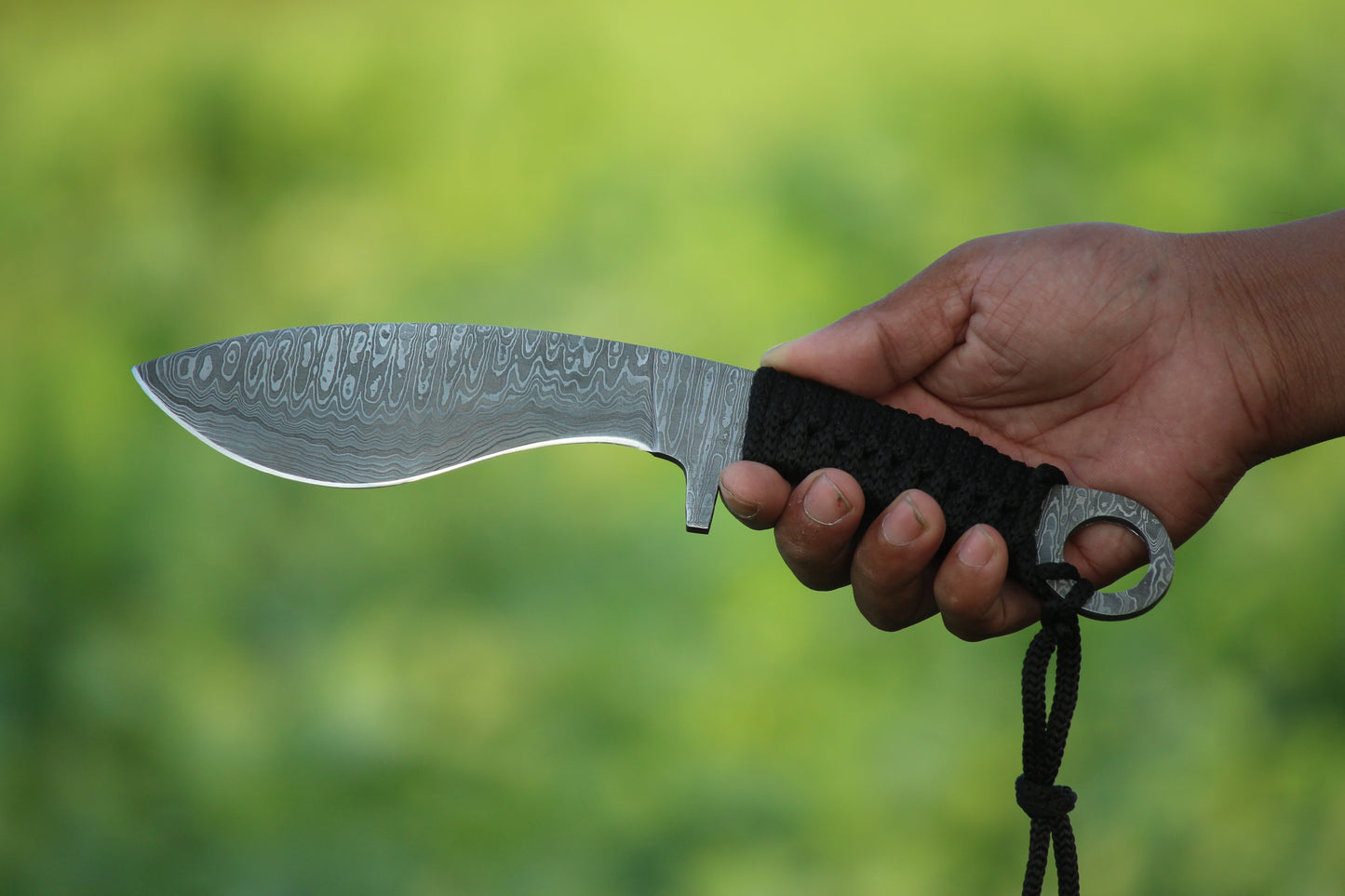SCK-09 CUSTOM HANDMADE DAMASCUS STEEL HUNTING KUKRI KNIFE WITH CORD WARP HANDLE WITH PURE LEATHER SHEATH