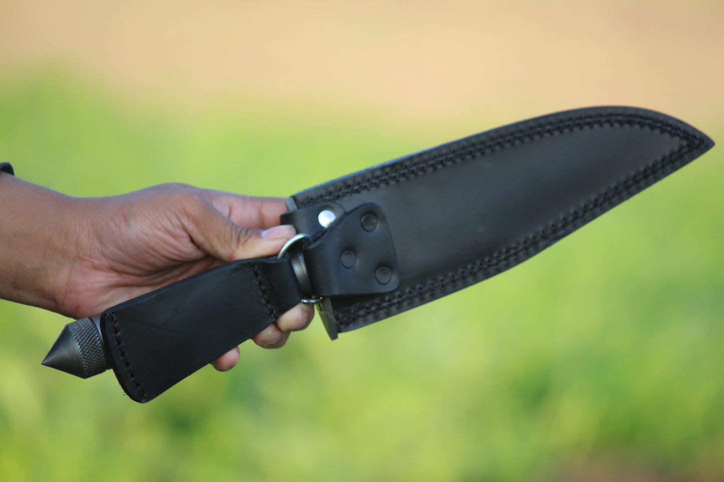 SCK-16 CUSTOM HANDMADE 3V STEEL HUNTING RAMBO MOVIE KNIFE WITH STEEL AND CORD WARP HANDLE WITH PURE LEATHER SHEATH