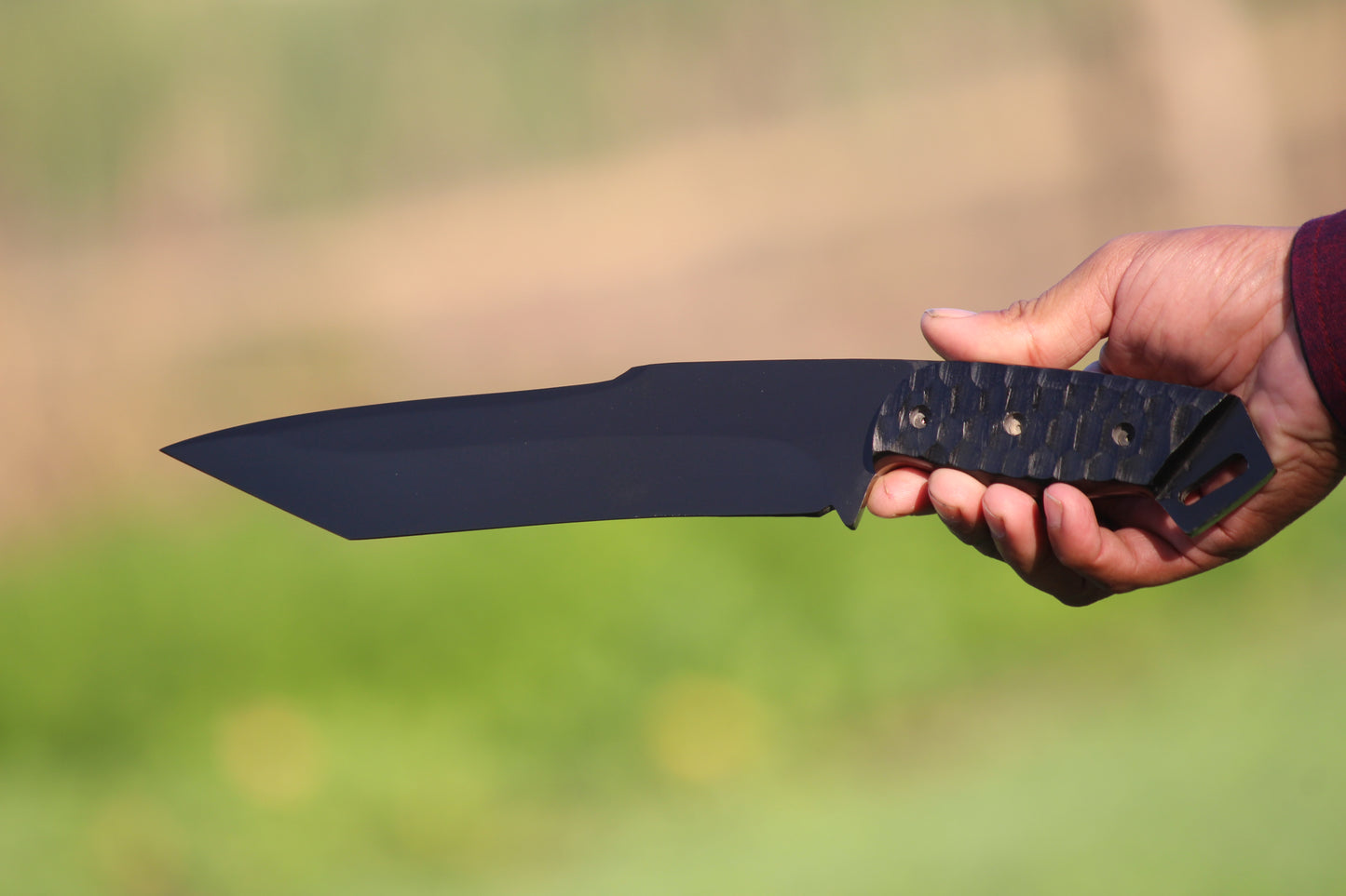 SCK-12 CUSTOM HANDMADE 3V STEEL HUNTING TANTO KNIFE WITH G10 SHEATH HANDLE WITH PURE LEATHER SHEATH