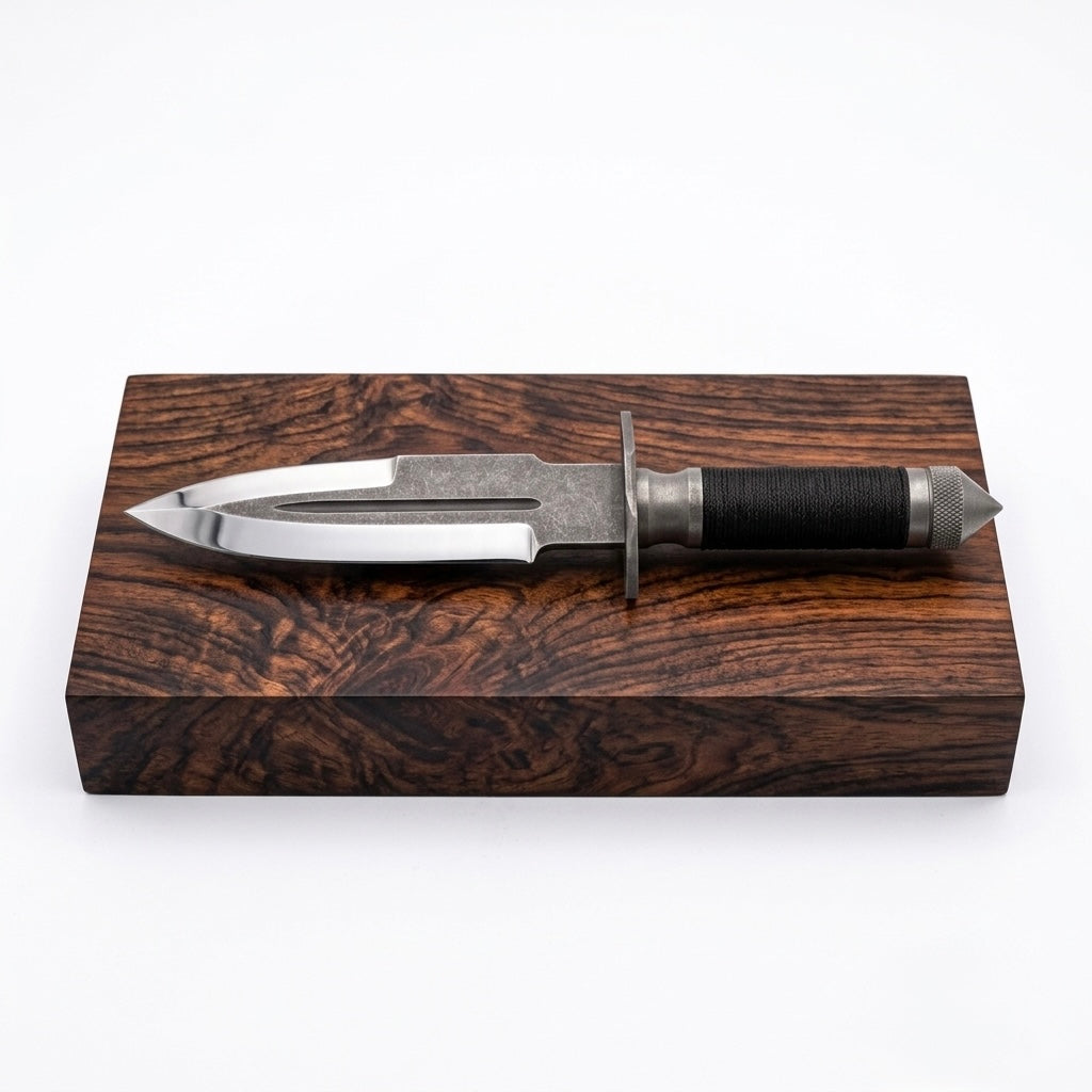 SCK-16 CUSTOM HANDMADE 3V STEEL HUNTING RAMBO MOVIE KNIFE WITH STEEL AND CORD WARP HANDLE WITH PURE LEATHER SHEATH