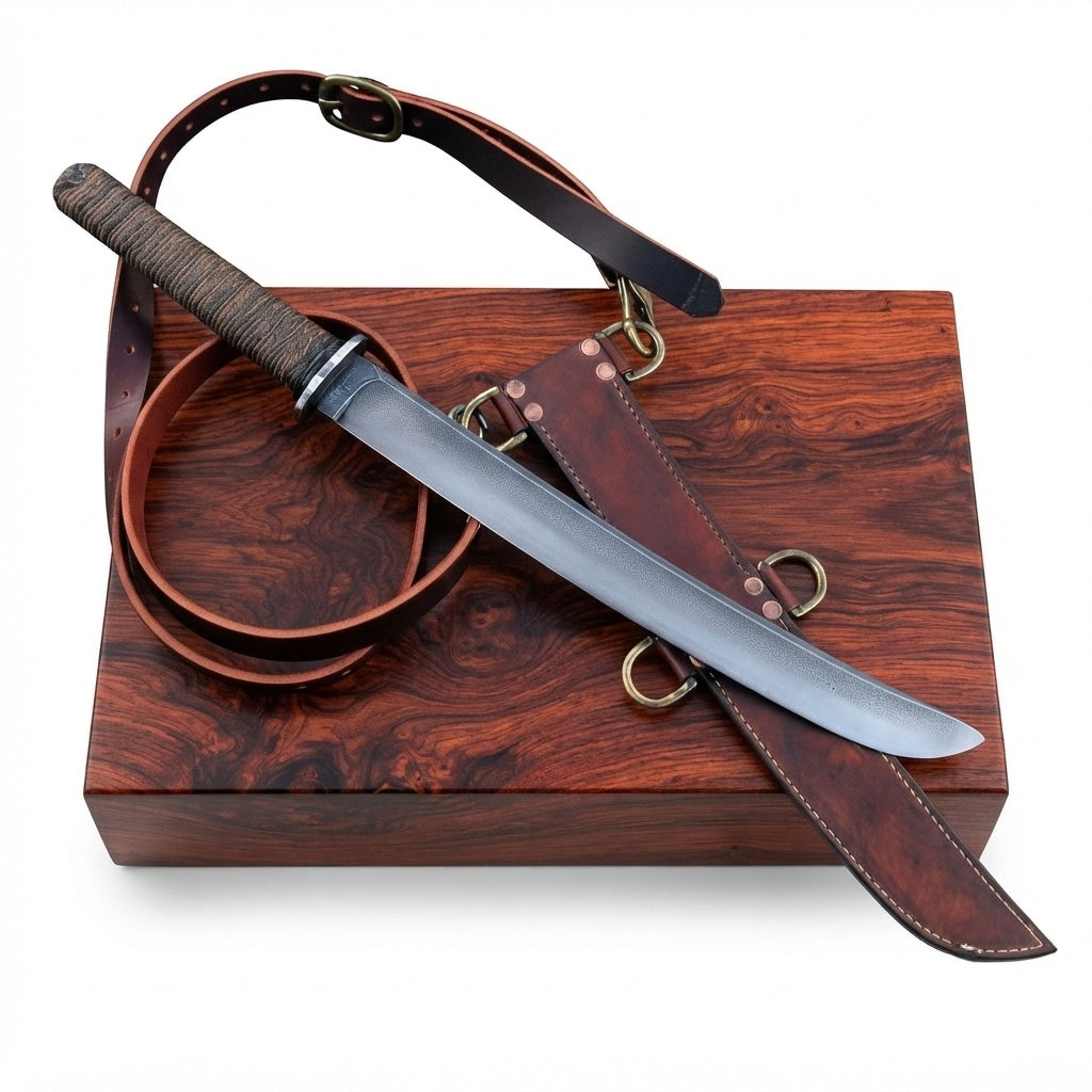 SCK-70 CUSTOM HANDMADE 440C STEEL WAKIZASHI BATTLE READY SWORD WITH CORD WARP HANDLE WITH PURE LEATHER SHEATH