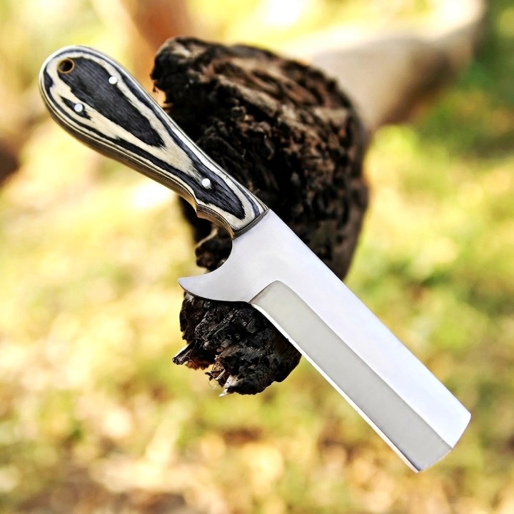 CUSTOM HANDMADE 3V STEEL EDC BULLCUTTER KNIFE WITH PAKKA WOOD HANDLE WITH PURE LEATHER SHEATH