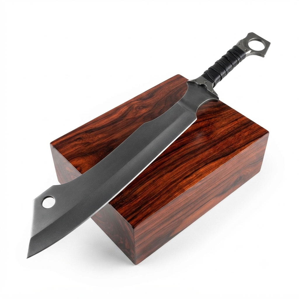 SCK-46 CUSTOM HANDMADE 3V STEEL MACHATE KNIFE WITH CORD WARP LEATHER HANDLE AND PURE LEATHER SHEATH
