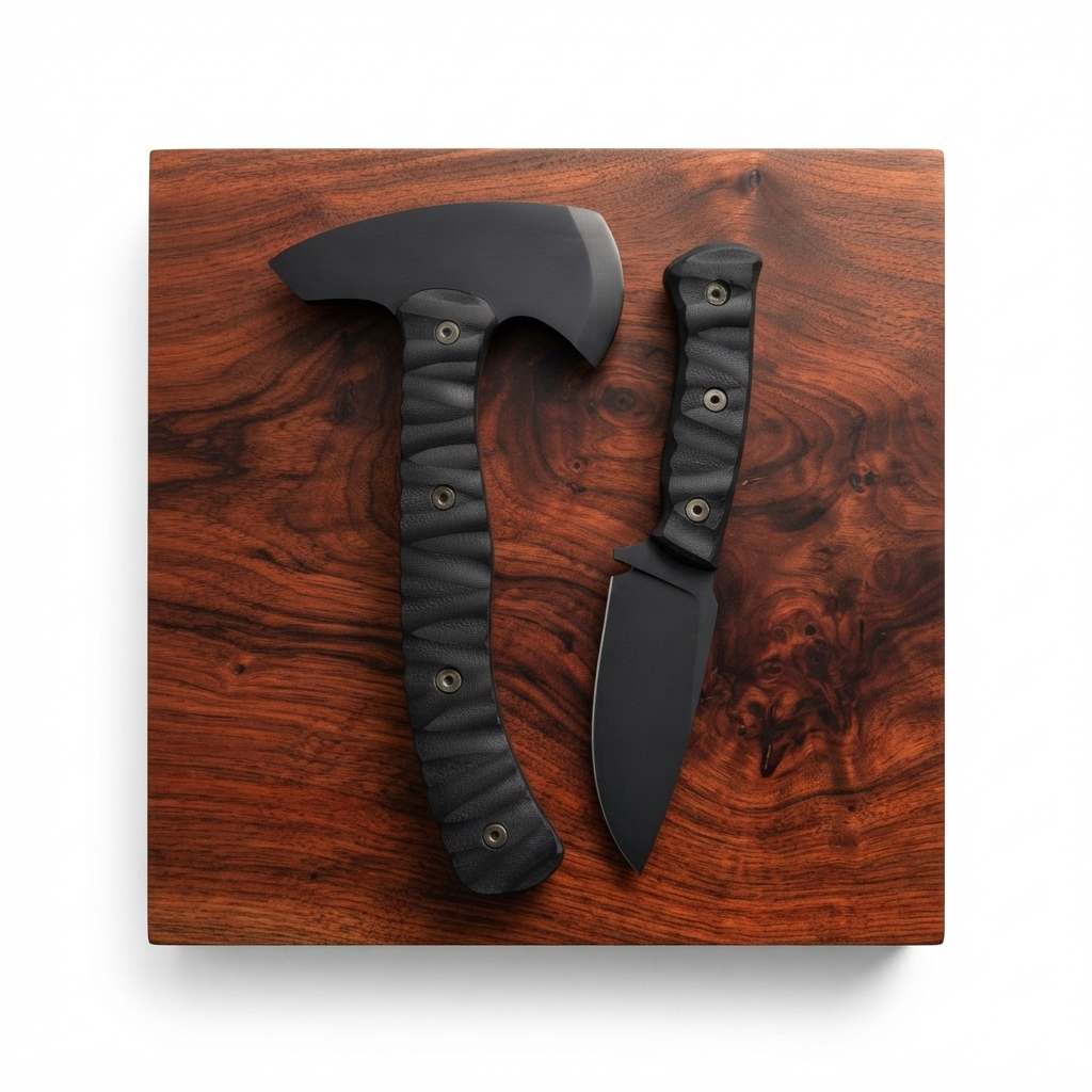 SCK-52 SET OF CUSTOM HANDMADE 440C STEEL KNIFE AND AXE WITH G10 SHEATH HANDLE WITH PURE LEATHER SHEATH
