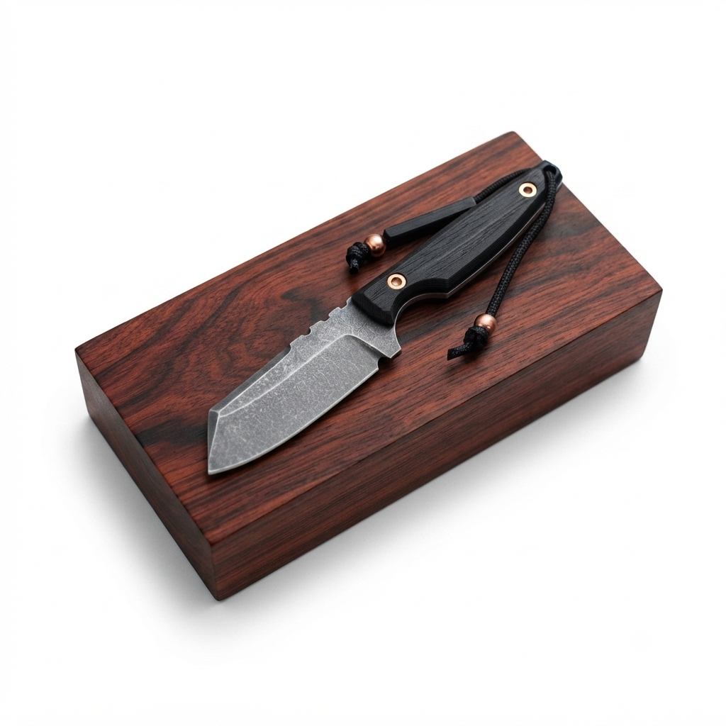 SCK-53 CUSTOM HANDMADE 440C STEEL TANTO KNIFE WITH ROSE WOOD HANDLE WITH PURE LEATHER SHEATH