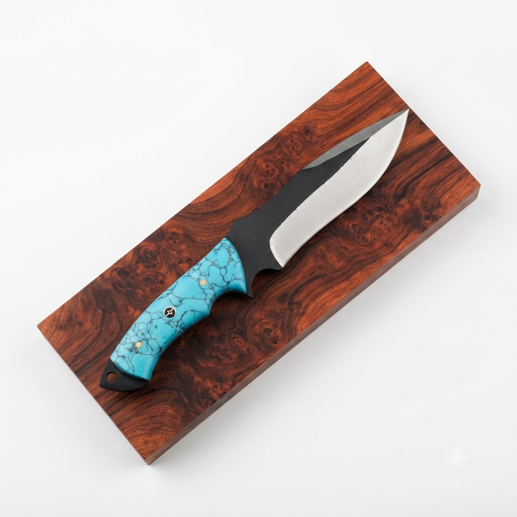 SCK-56 CUSTOM HANDMADE 440C STEEL HUNTING KNIFE WITH FROZA STONE HANDLE WITH PURE LEATHER SHEATH