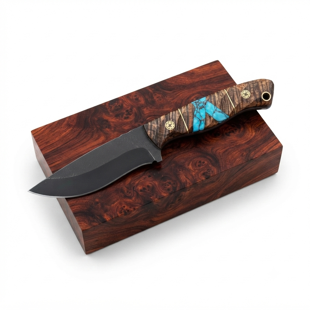 SCK-64 CUSTOM HANDMADE 440C STEEL SKINNER KNIFE WITH WOOD AND RESIN HANDLE WITH PURE LEATHER SHEATH