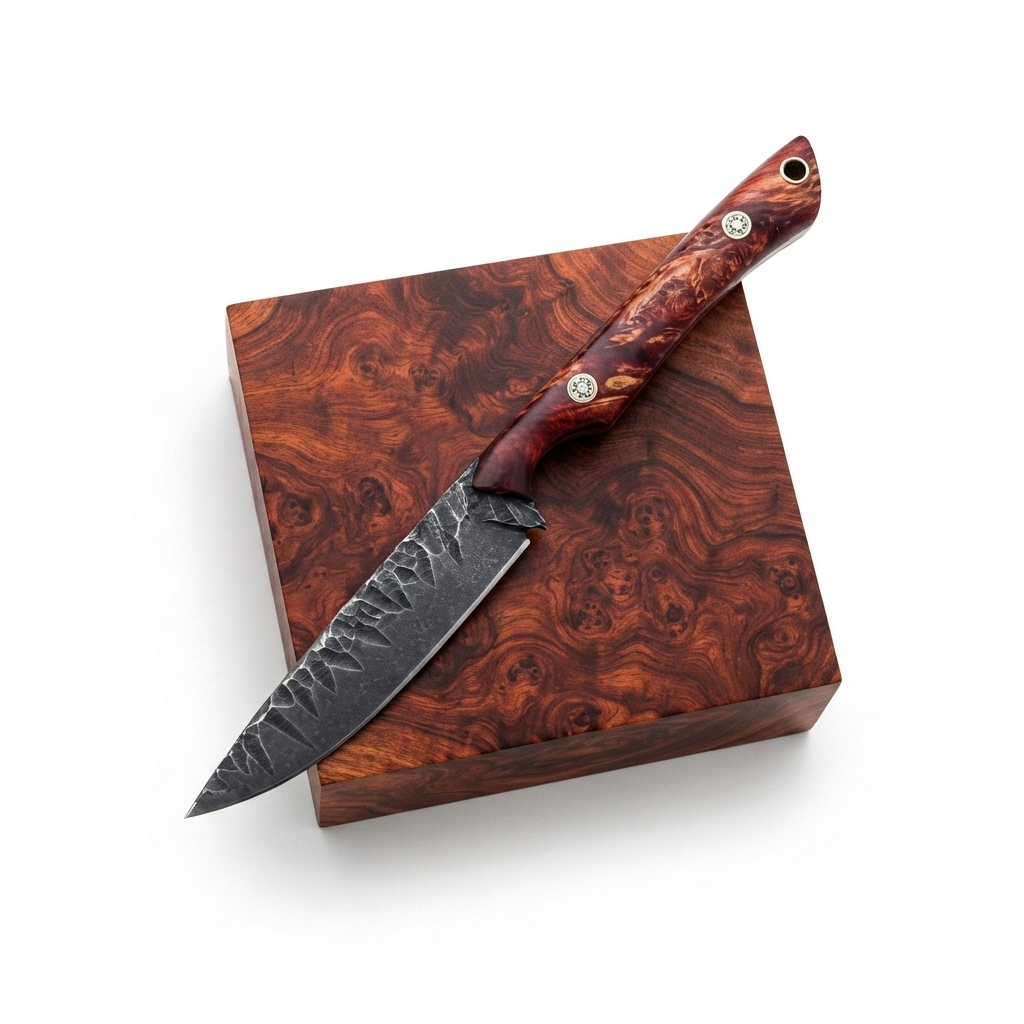SCK-71 CUSTOM HANDMADE 440C STEEL SINNER KNIFE WITH ROSE WOOD HANDLE WITH PURE LEATHER SHEATH