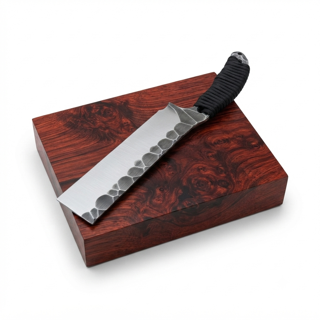SCK-72 CUSTOM HANDMADE 3V STEEL MACHATE KNIFE WITH CORD WARP LEATHER HANDLE AND PURE LEATHER SHEATH