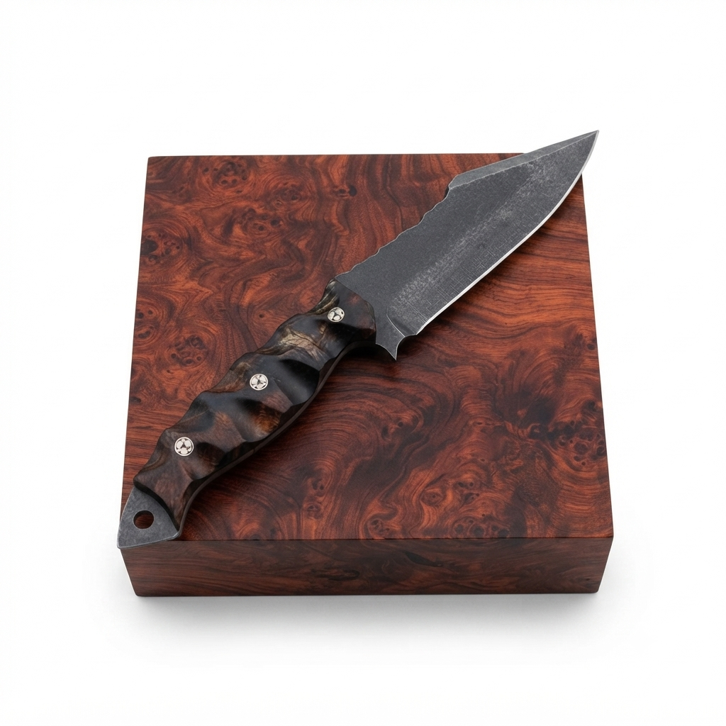 SCK-74 CUSTOM HANDMADE 440C STEEL HUNTING KNIFE WITH ROSE WOOD HANDLE WITH PURE LEATHER SHEATH