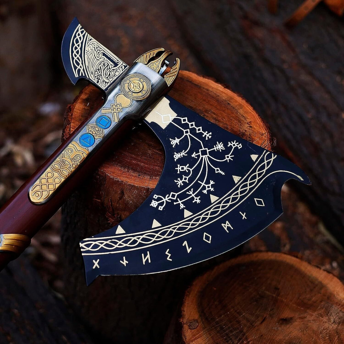 SCK-00 CUSTOM HANDMADE VIKING KARATOS AXE WITH ROSE WOOD HANDLE WITH PURE LEATHER SHEATH