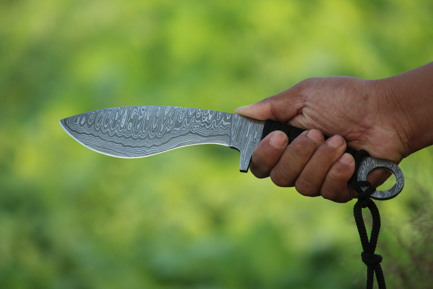 SCK-09 CUSTOM HANDMADE DAMASCUS STEEL HUNTING KUKRI KNIFE WITH CORD WARP HANDLE WITH PURE LEATHER SHEATH