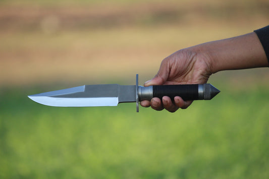 SCK-16 CUSTOM HANDMADE 3V STEEL HUNTING RAMBO MOVIE KNIFE WITH STEEL AND CORD WARP HANDLE WITH PURE LEATHER SHEATH