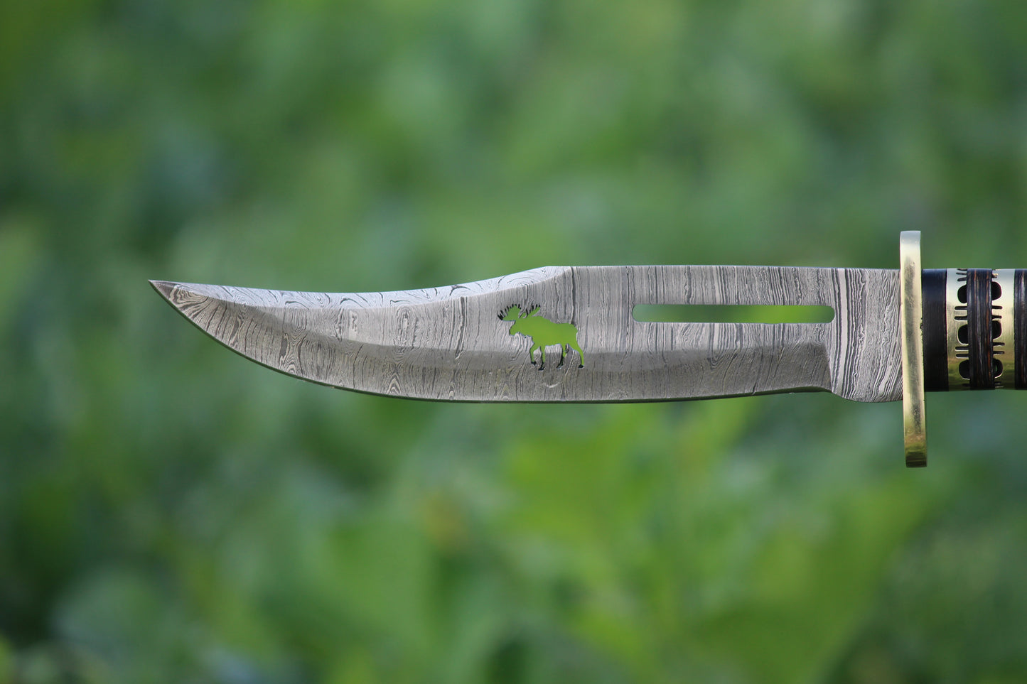 SCK-14 CUSTOM HANDMADE DAMASCUS STEEL HUNTING BOWIE KNIFE WITH STAG HORN HANDLE WITH PURE LEATHER SHEATH