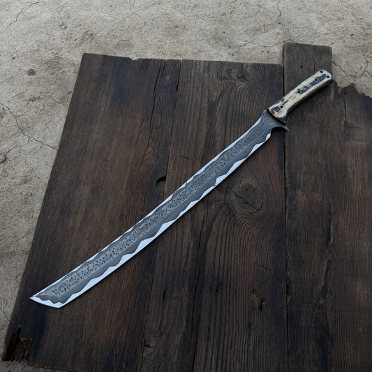 SCK-22 CUSTOM HANDMADE 3V STEEL TANTO SWORD WITH PAKKA WOOD HANDLE WITH PURE LEATHER SHEATH