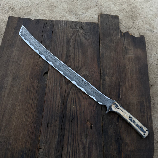 SCK-22 CUSTOM HANDMADE 3V STEEL TANTO SWORD WITH PAKKA WOOD HANDLE WITH PURE LEATHER SHEATH