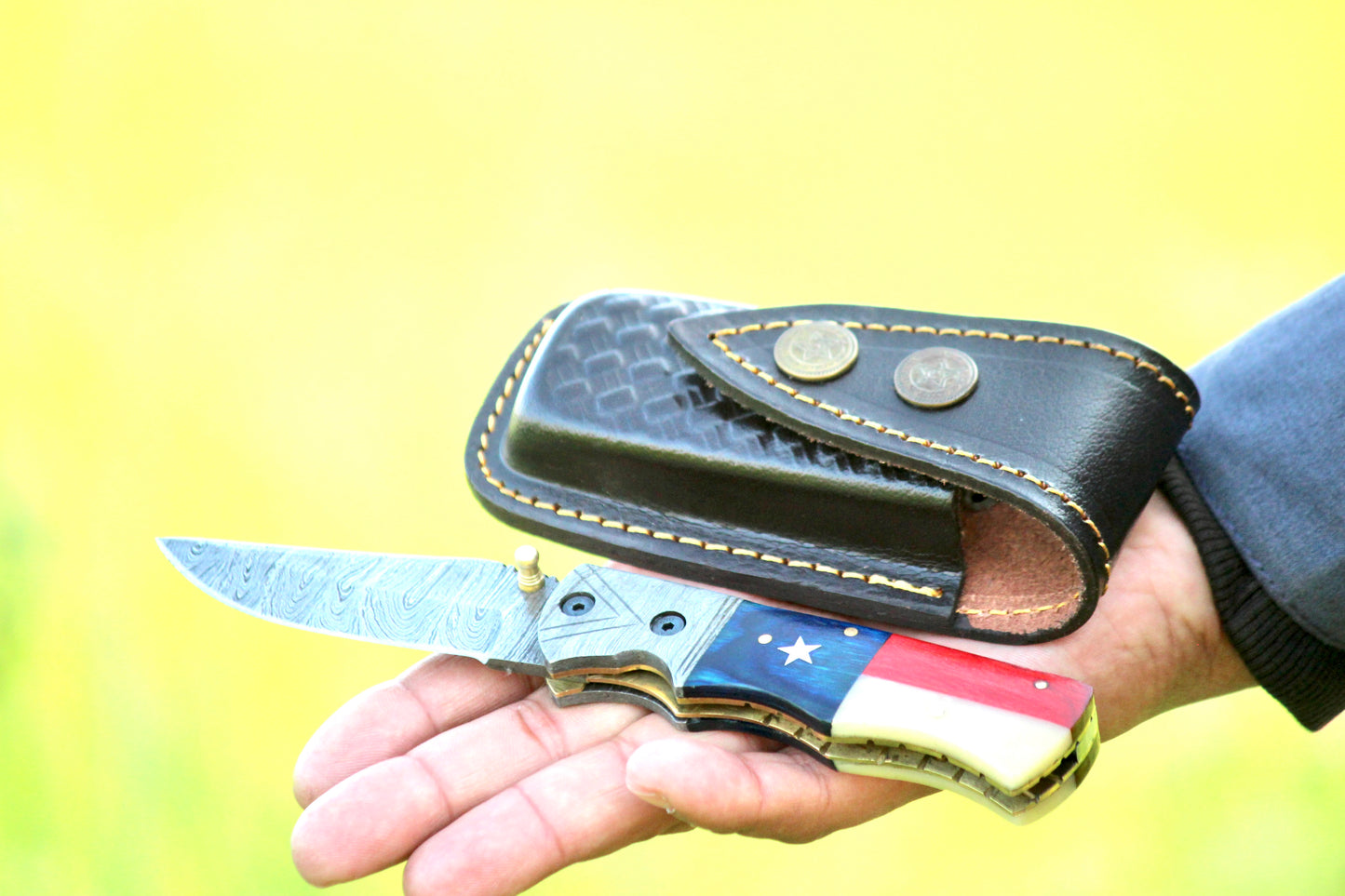 SCK-25 CUSTOM HAND MADE DAMASCUS STEEL FILDING/POCKET KNIFE WITH BONE,WOODEN SHEATH HANDLE WITH PURE LEATHER SHEATH