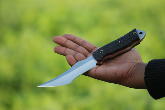 SCK-10 CUSTOM HANDMADE 3V STEEL HUNTING KNIFE WITH G10 SHEATH HANDLE WITH PURE LEATHER SHEATH