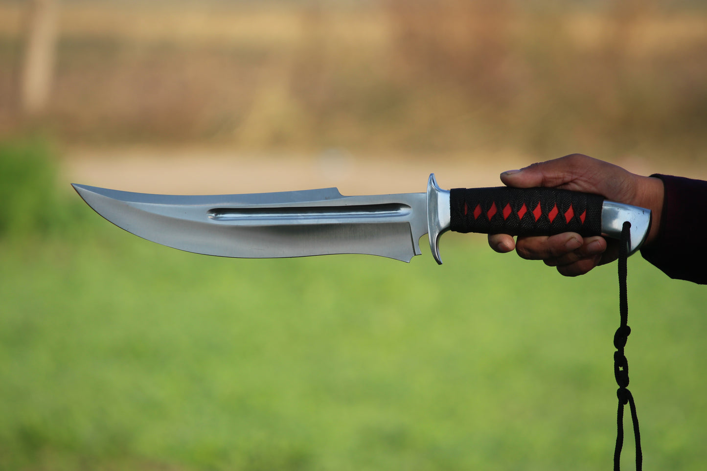 SCK-13 CUSTOM HANDMADE 440C STEEL HUNTING BOWIE KNIFE WITH CORD WARP HANDLE WITH PURE LEATHER SHEATH