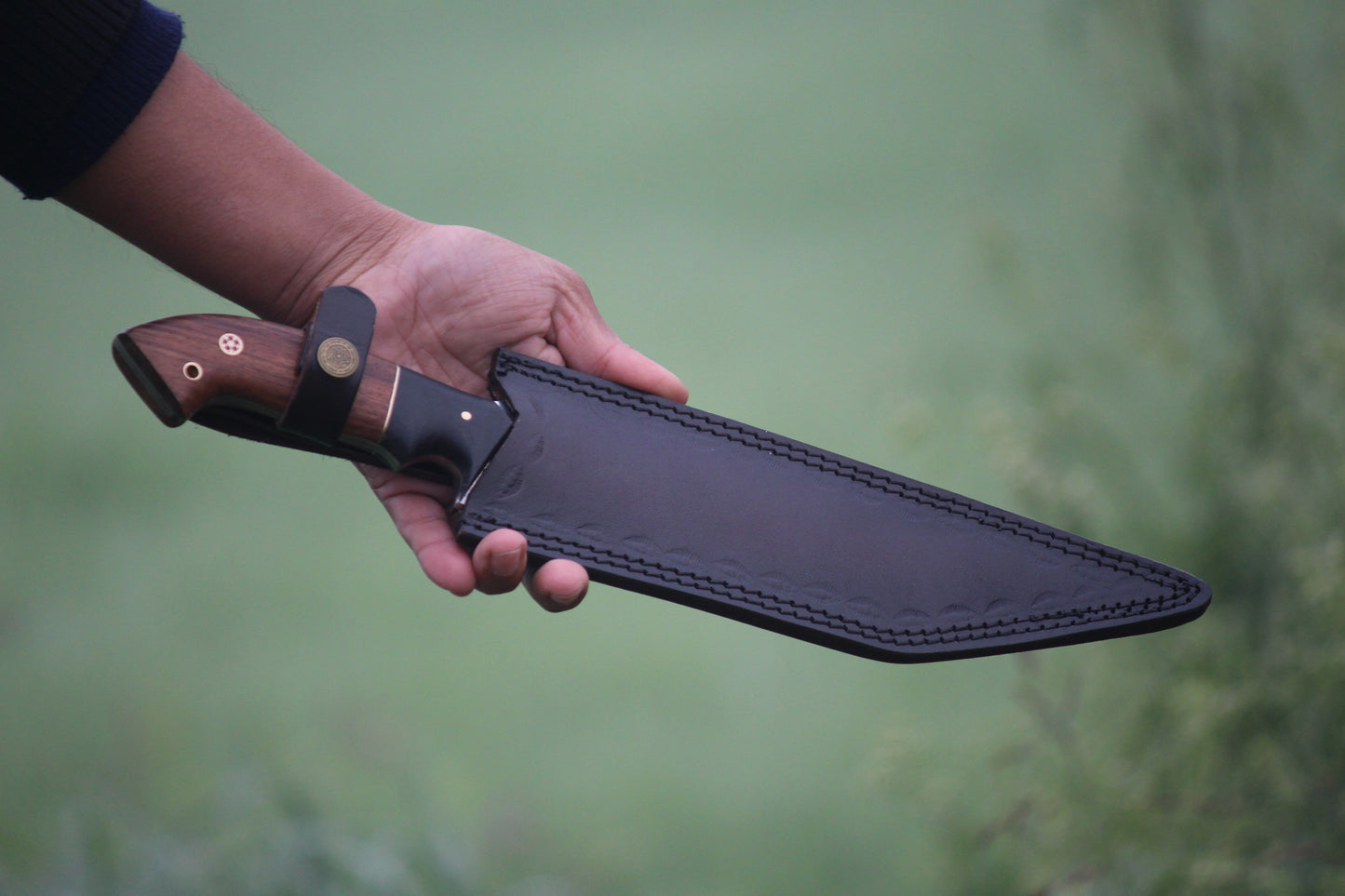 SCK-19 CUSTOM HANDMADE 3V STEEL HUNTING TANTO KNIFE WITH ROSE WOOD HANDLE WITH PURE LEATHER SHEATH