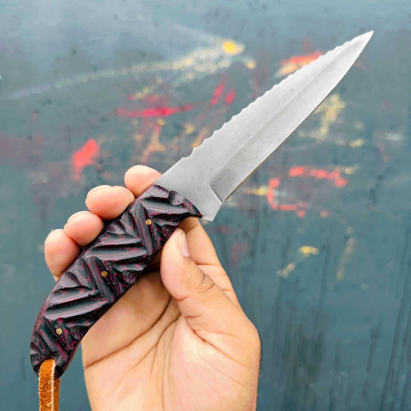 SCK-27 CUSTOM HANDMADE 3V STEEL HUNTING KNIFE WITH G10 SHEATH HANDLE WITH PURE LEATHER SHEATH
