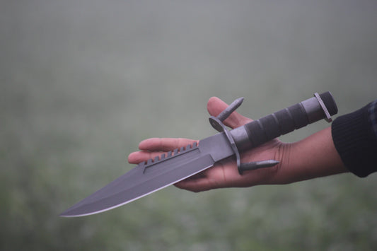 SCK-17 CUSTOM HANDMADE 3V STEEL HUNTING RAMBO MOVIE KNIFE WITH STEEL HANDLE WITH PURE LEATHER SHEATH