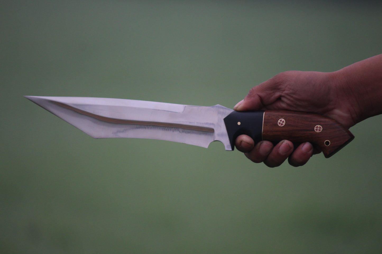 SCK-19 CUSTOM HANDMADE 3V STEEL HUNTING TANTO KNIFE WITH ROSE WOOD HANDLE WITH PURE LEATHER SHEATH