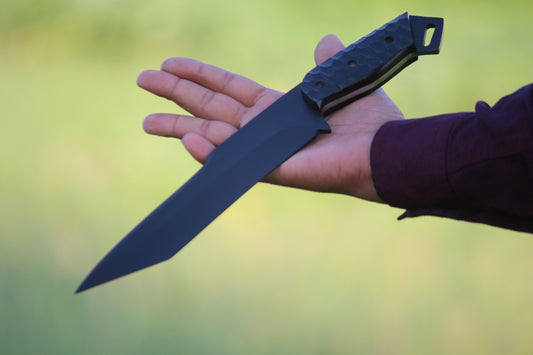 SCK-12 CUSTOM HANDMADE 3V STEEL HUNTING TANTO KNIFE WITH G10 SHEATH HANDLE WITH PURE LEATHER SHEATH