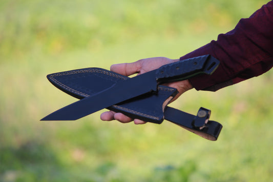 SCK-12 CUSTOM HANDMADE 3V STEEL HUNTING TANTO KNIFE WITH G10 SHEATH HANDLE WITH PURE LEATHER SHEATH