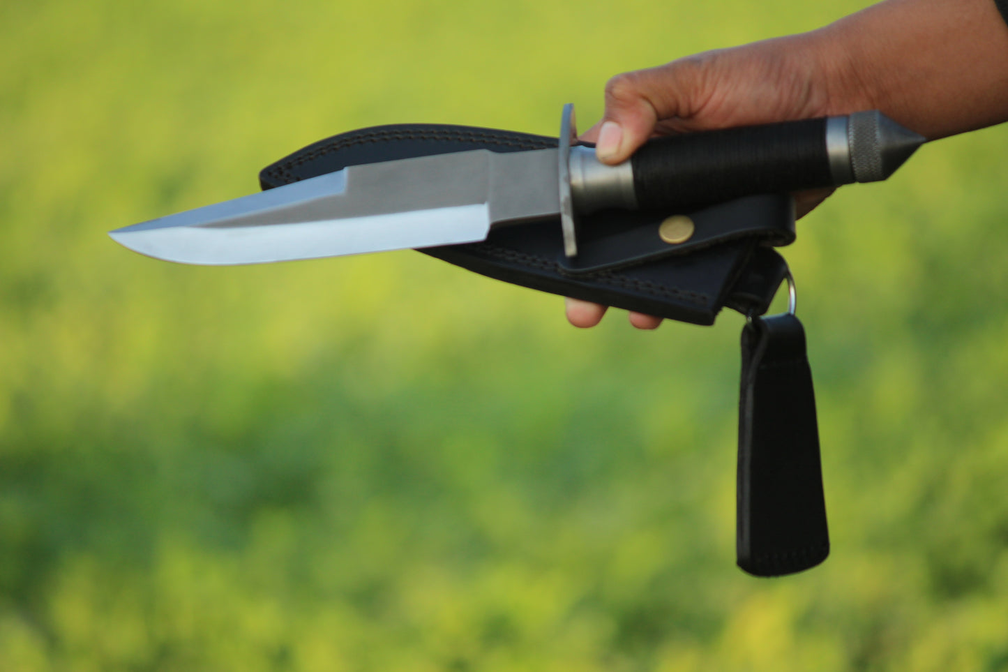 SCK-16 CUSTOM HANDMADE 3V STEEL HUNTING RAMBO MOVIE KNIFE WITH STEEL AND CORD WARP HANDLE WITH PURE LEATHER SHEATH