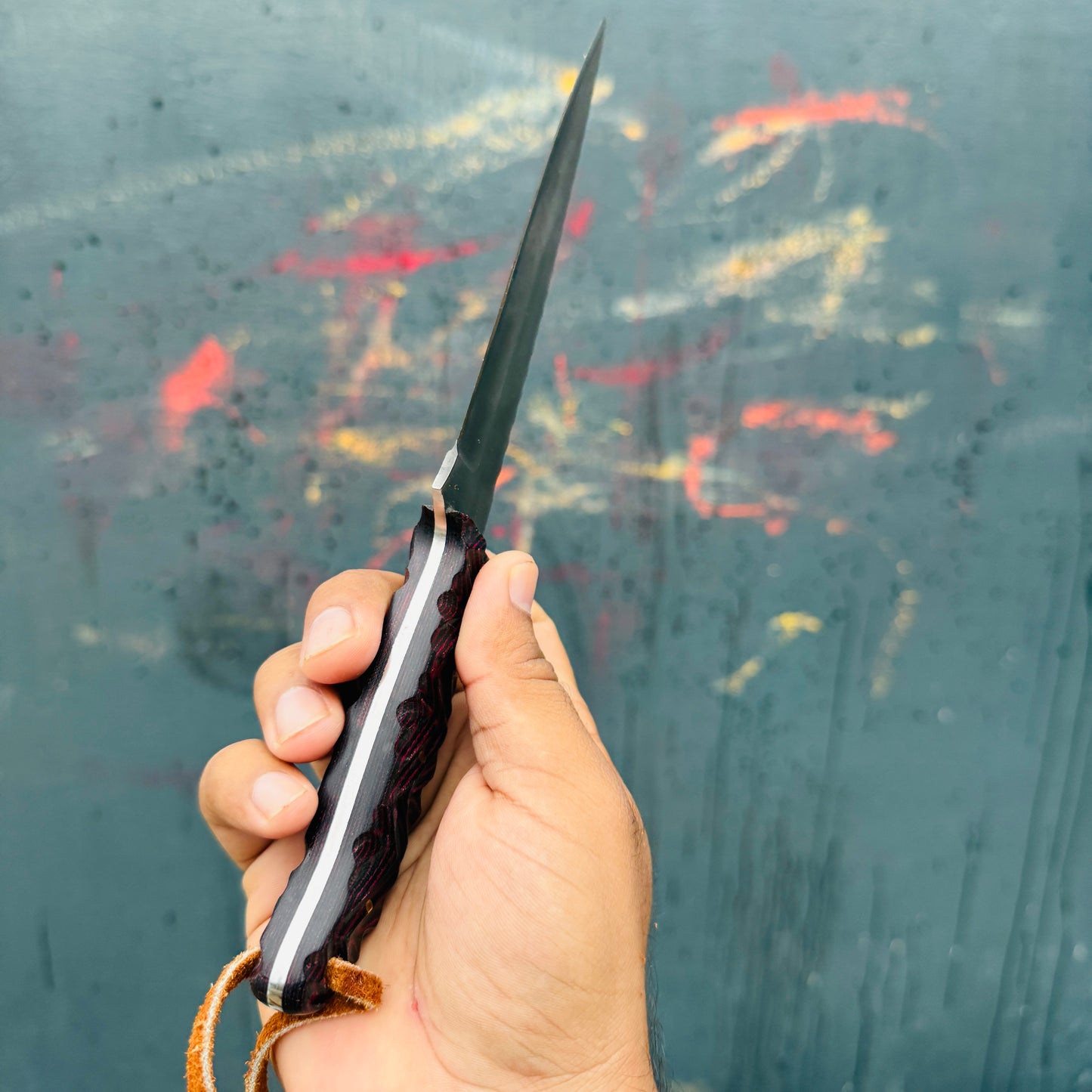 SCK-27 CUSTOM HANDMADE 3V STEEL HUNTING KNIFE WITH G10 SHEATH HANDLE WITH PURE LEATHER SHEATH